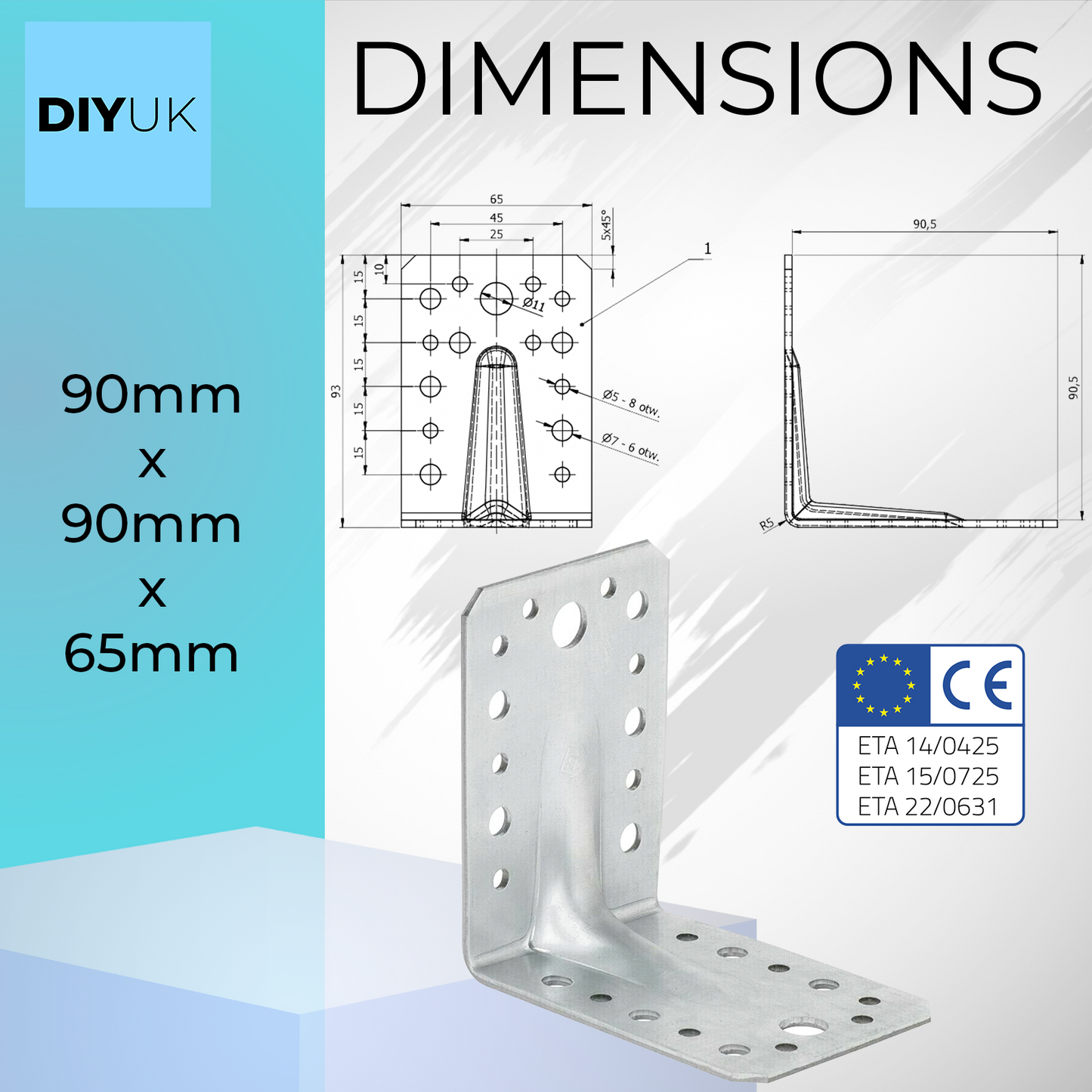 DIYUK Angle Bracket Heavy Duty 2.5mm Galvanised Steel Metal Corner Braces for Joining, Bracing, and Reinforcing