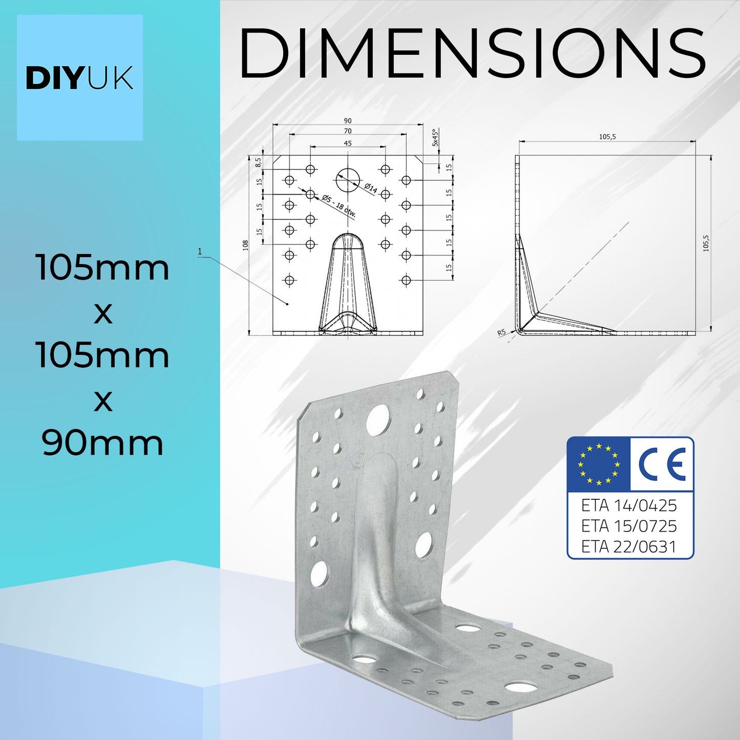 DIYUK Angle Bracket Heavy Duty 2.5mm Galvanised Steel Metal Corner Braces for Joining, Bracing, and Reinforcing