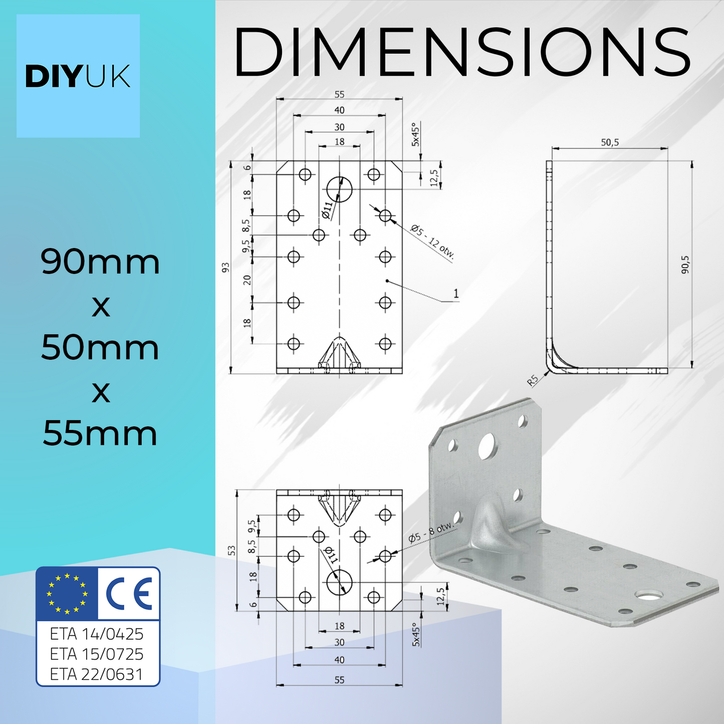 DIYUK Angle Bracket Heavy Duty 2.5mm Galvanised Steel Metal Corner Braces for Joining, Bracing, and Reinforcing
