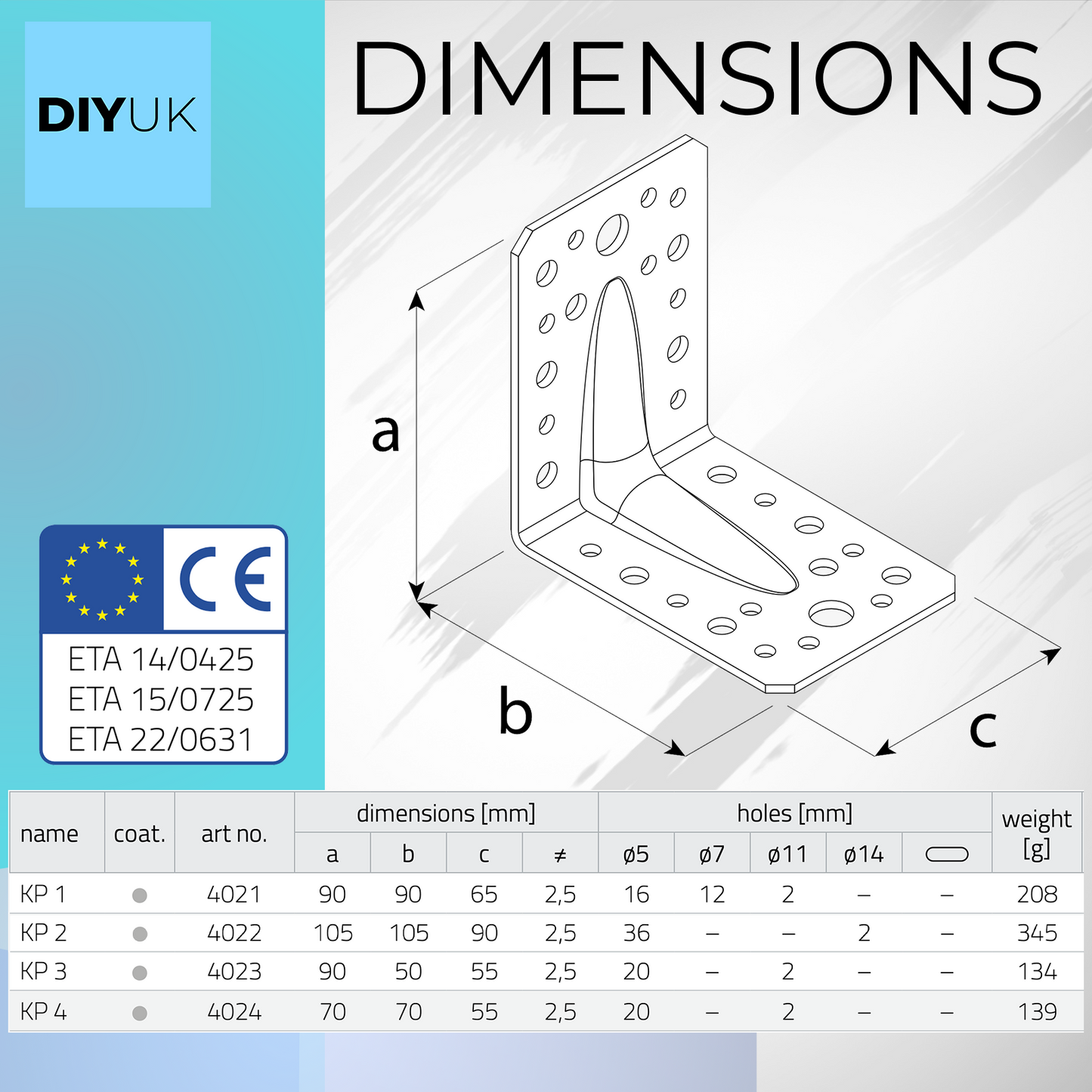 DIYUK Angle Bracket Heavy Duty 2.5mm Galvanised Steel Metal Corner Braces for Joining, Bracing, and Reinforcing