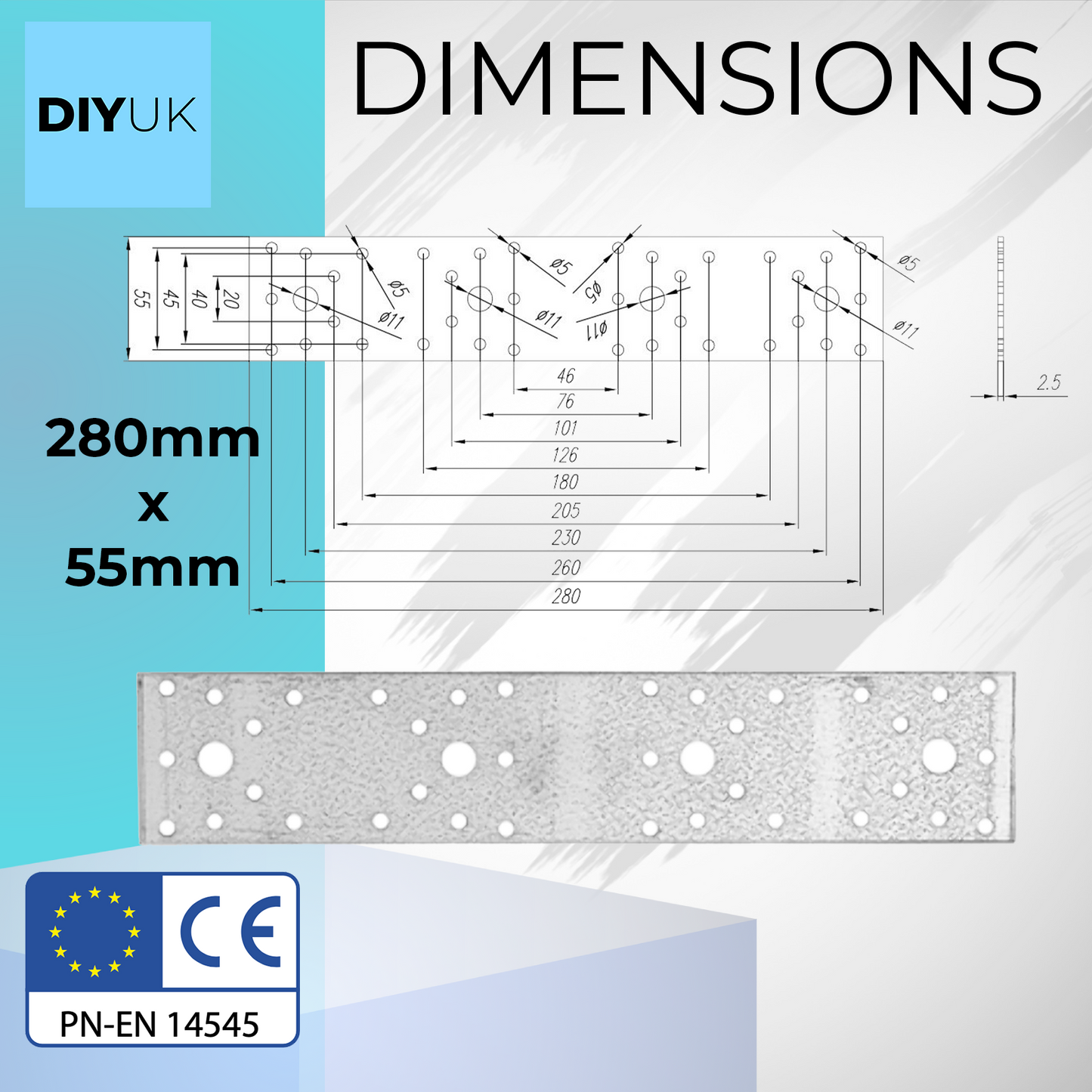 Steel Flat Metal Brackets 2.5mm Joining Mending Plates for Repairing Wood