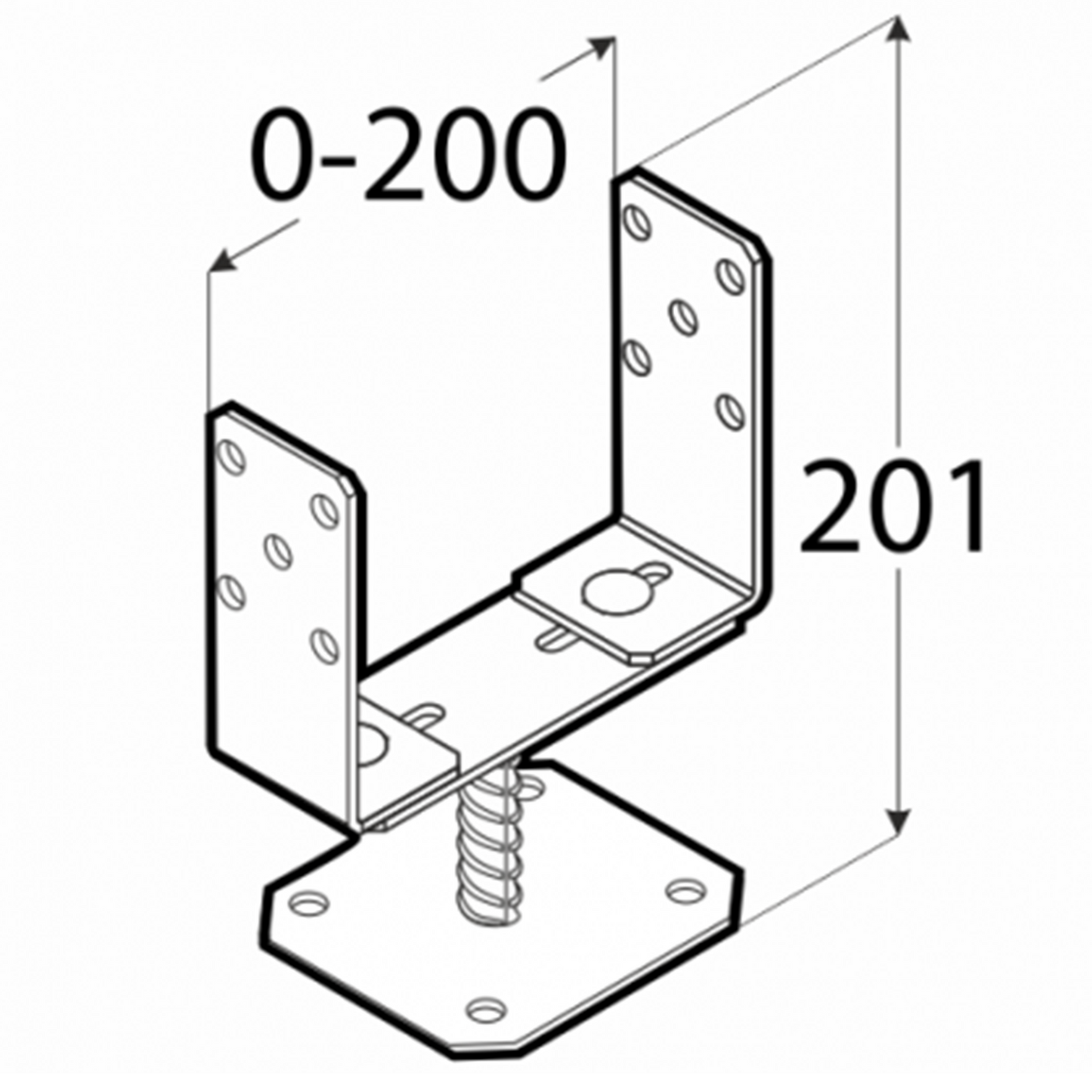 Adjustable 60-200mm Metal Brackets for Fence Post Repair to Concrete, Decking Support