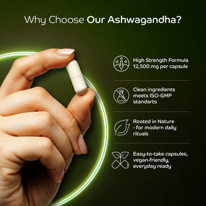 Ashwagandha 12500mg per capsule, That Calms Your Mind. Focuses Your Energy. Naturally