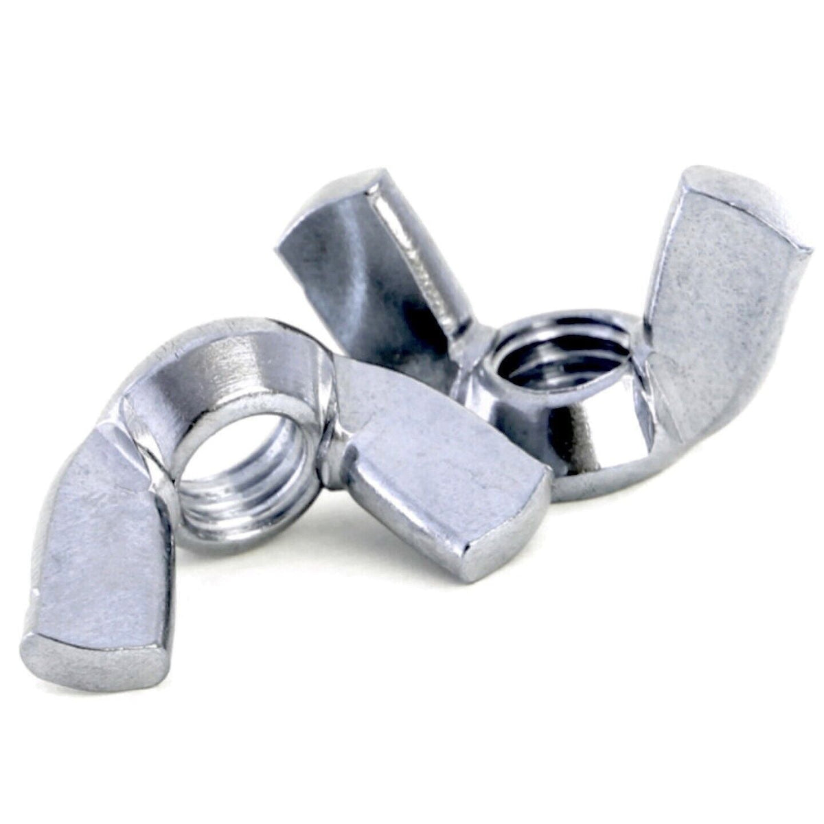 Two zinc plated wing nuts, DIN 315 American form, side by side