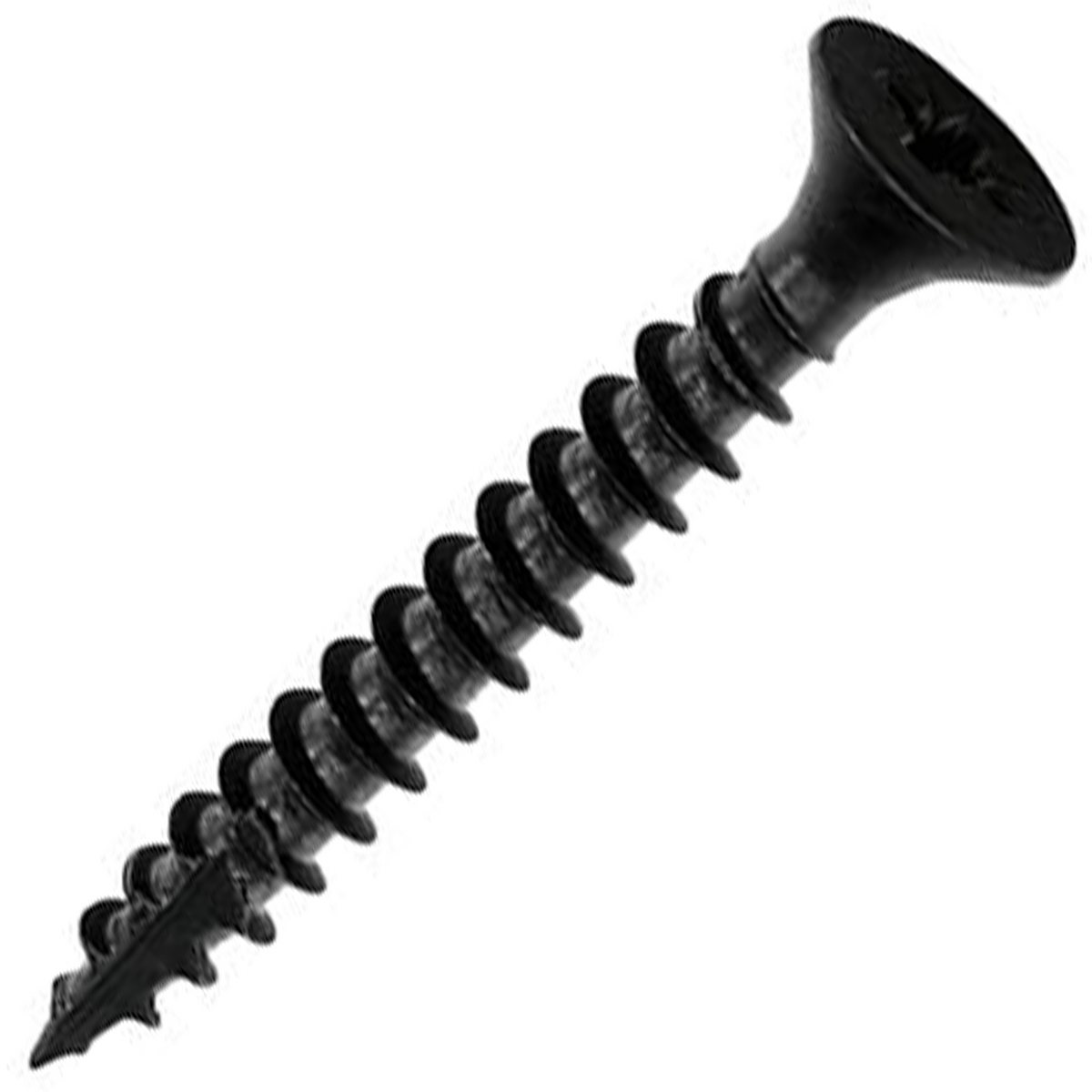 Black phosphate coarse thread drywall screw, close-up of the coarse thread