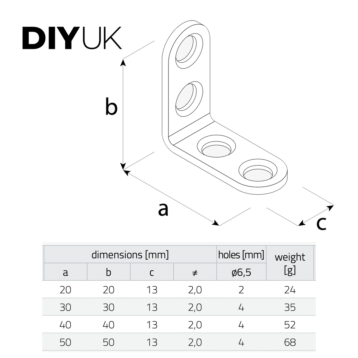 Angle Brackets, Corner Brace Zinc Plated Steel L Shape T2mm Metal Plate Repair Bracket - DIYUK