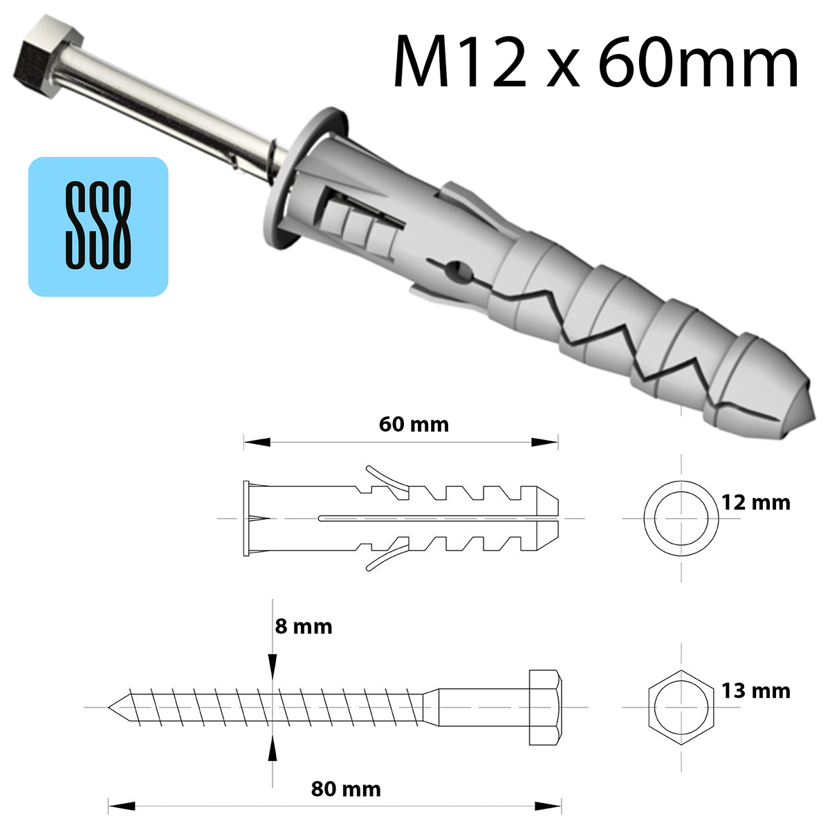 Heavy Duty Nylon Wall Plug & Hex Coach Screw Fixing Kit