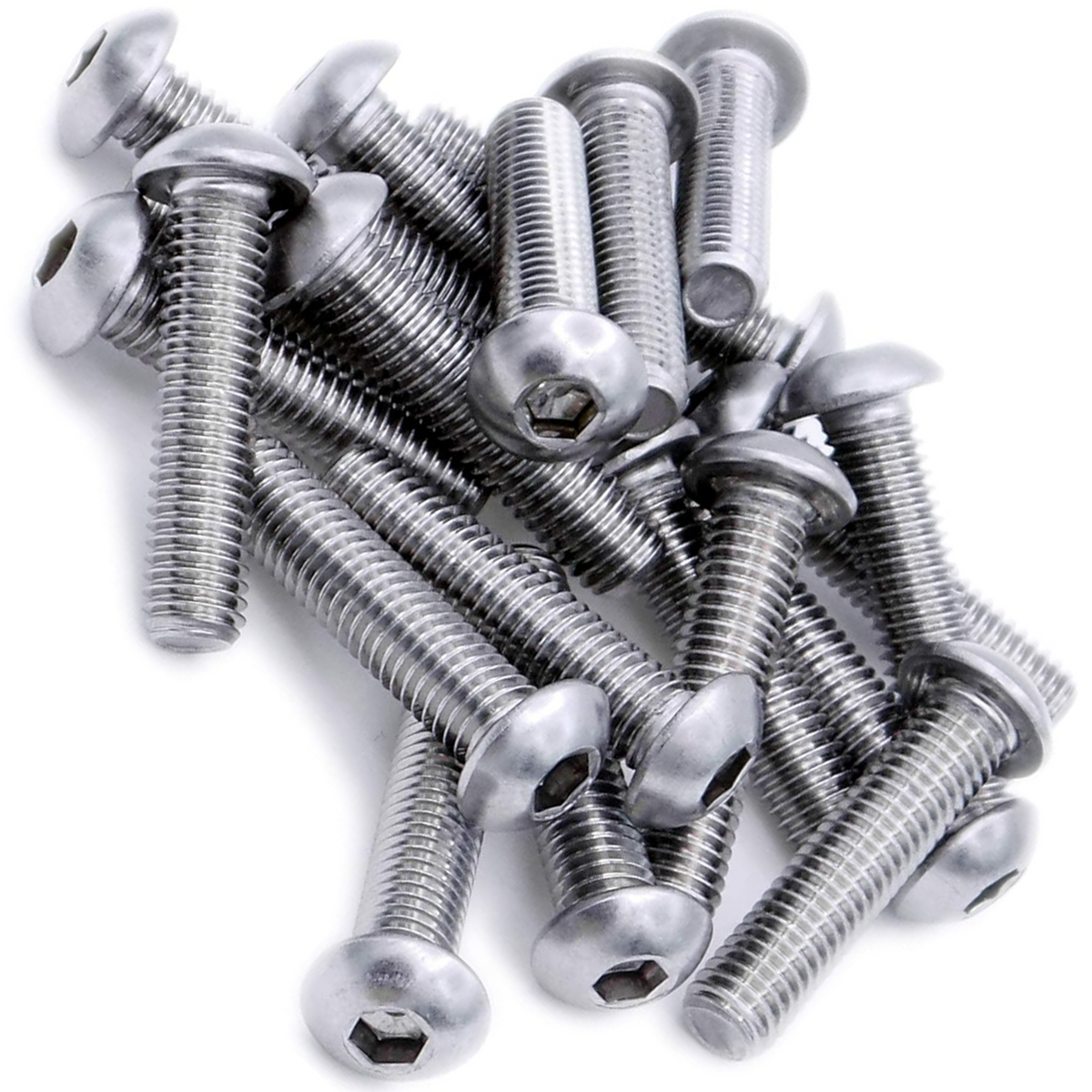 A pile of A2 stainless steel hex socket button head bolts