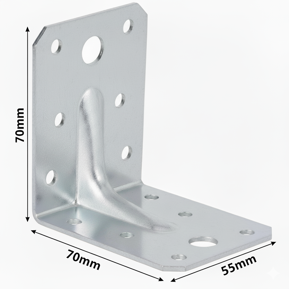 Angle Corner Brackets for Wood 70x70x55x2.0mm Galvanised Heavy Duty Steel L Braces Zinc Coated Metal Joist Sheet DIYUK