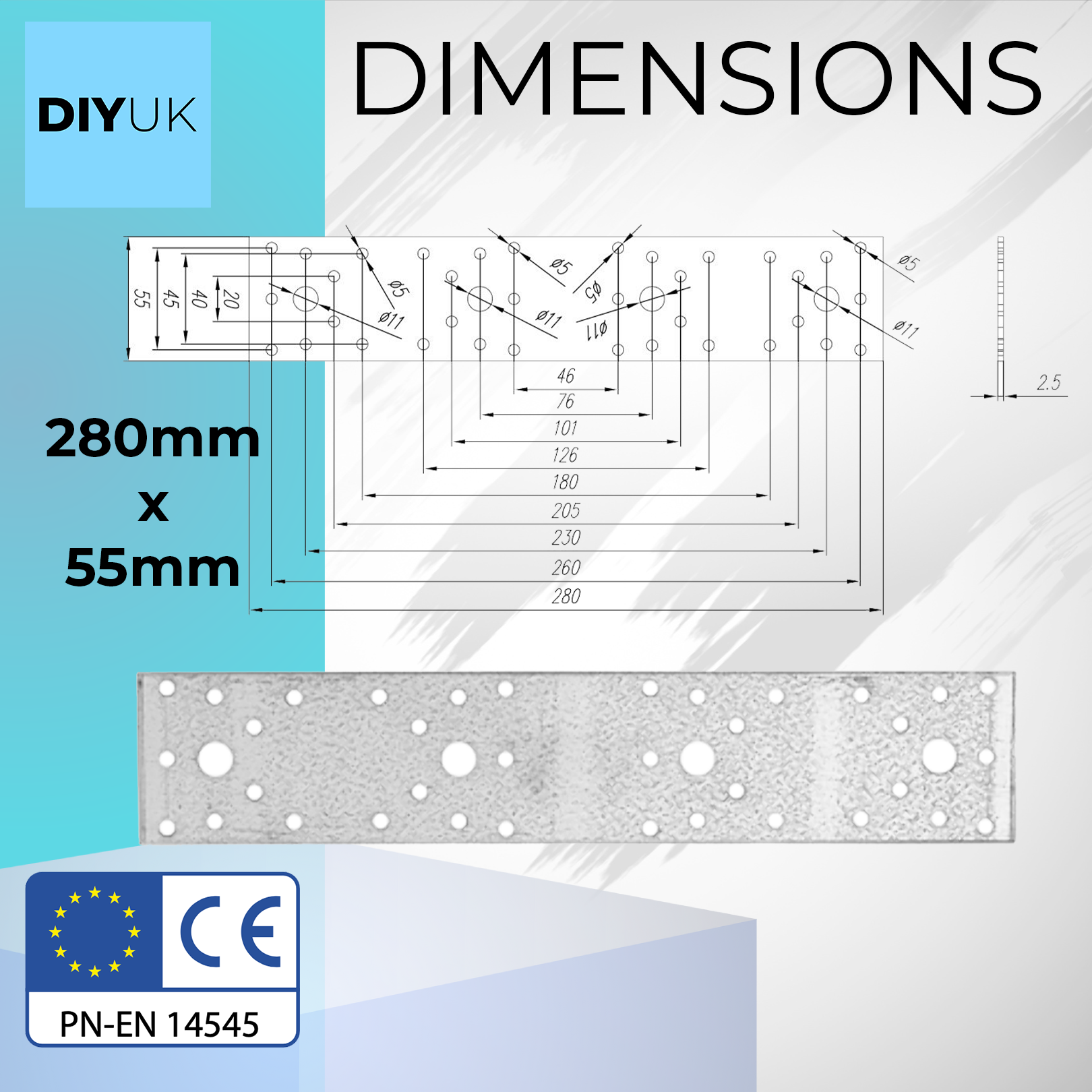 Steel Flat Metal Brackets 2.5mm Joining Mending Plates for Repairing Wood