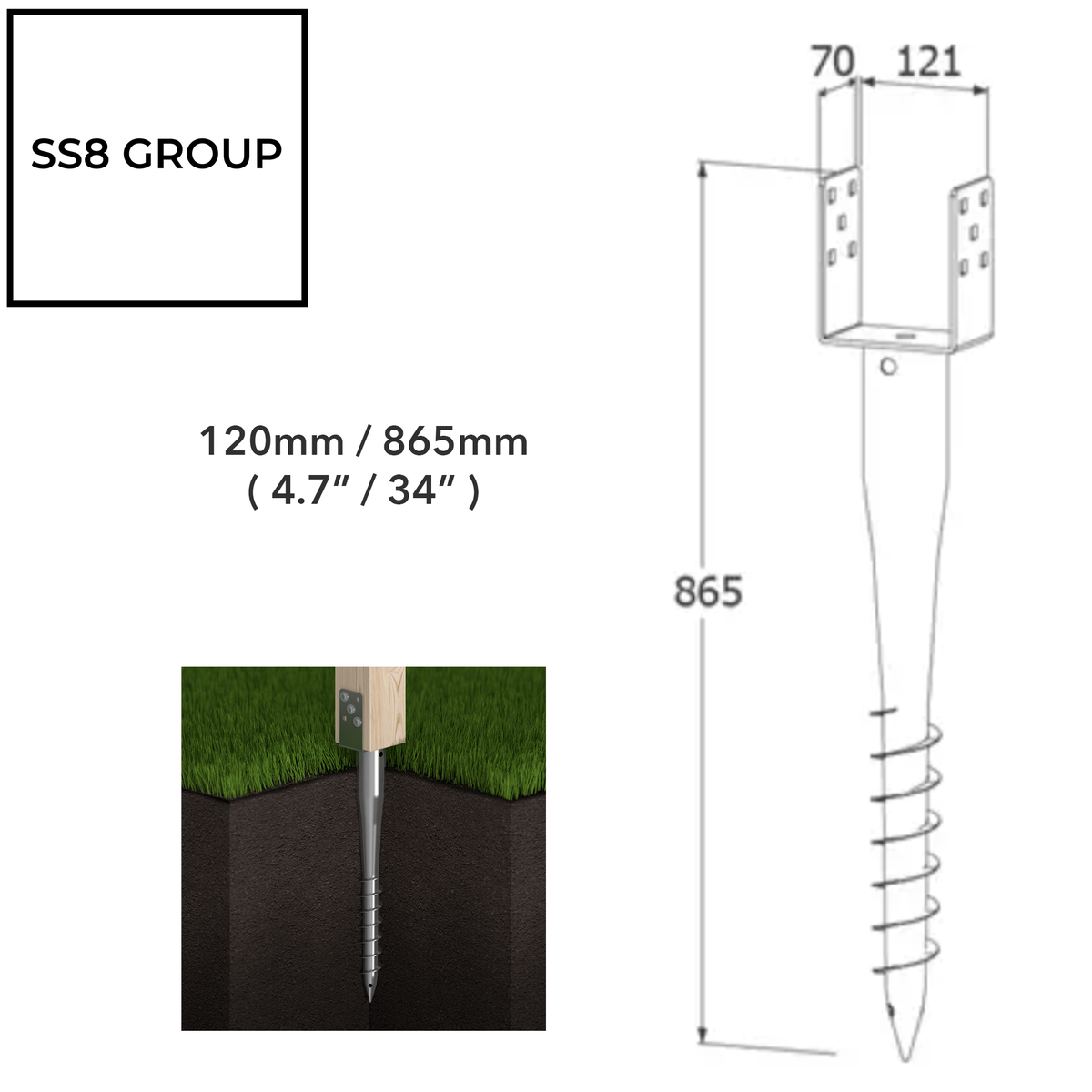 Fence Post Support Spike GROUND SCREW Holder Anchor Square 80/90/100/120 mm