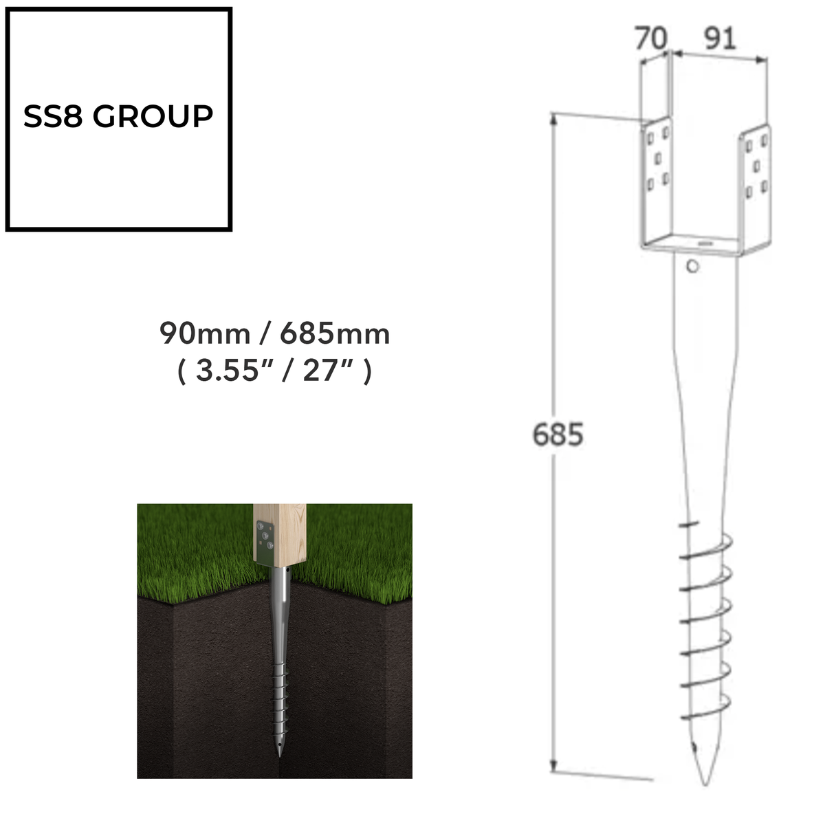 Fence Post Support Spike GROUND SCREW Holder Anchor Square 80/90/100/120 mm