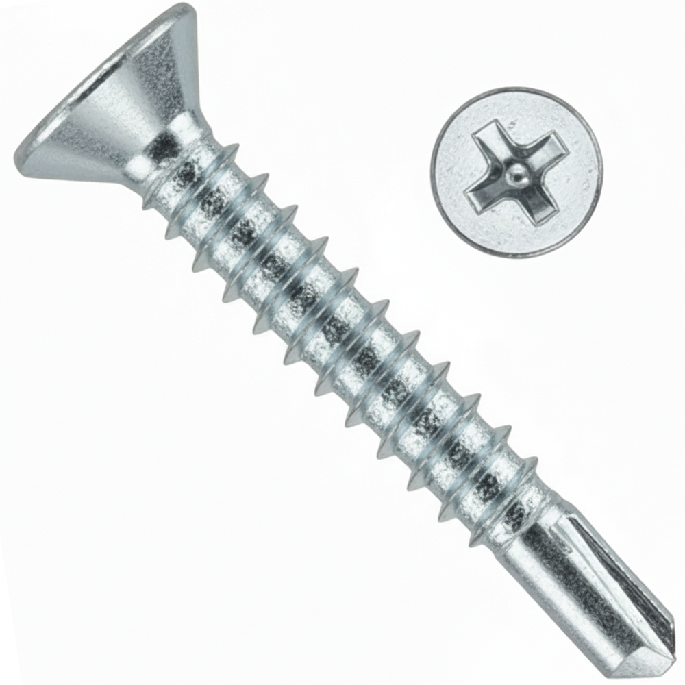 Self-Drilling Countersunk Screws Zinc Plated For Metal, Wood & PVC