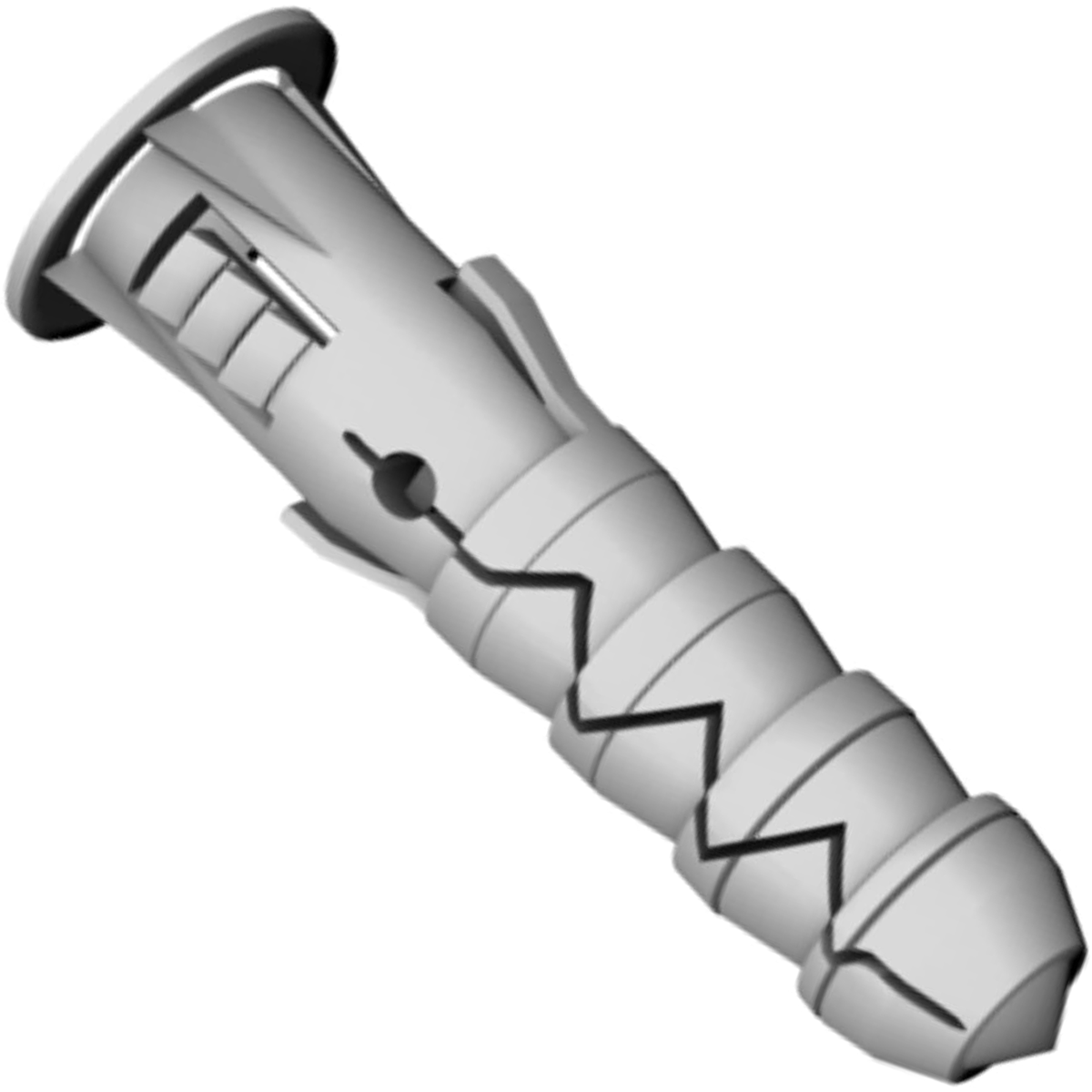Grey polypropylene expansion wall plug, side view