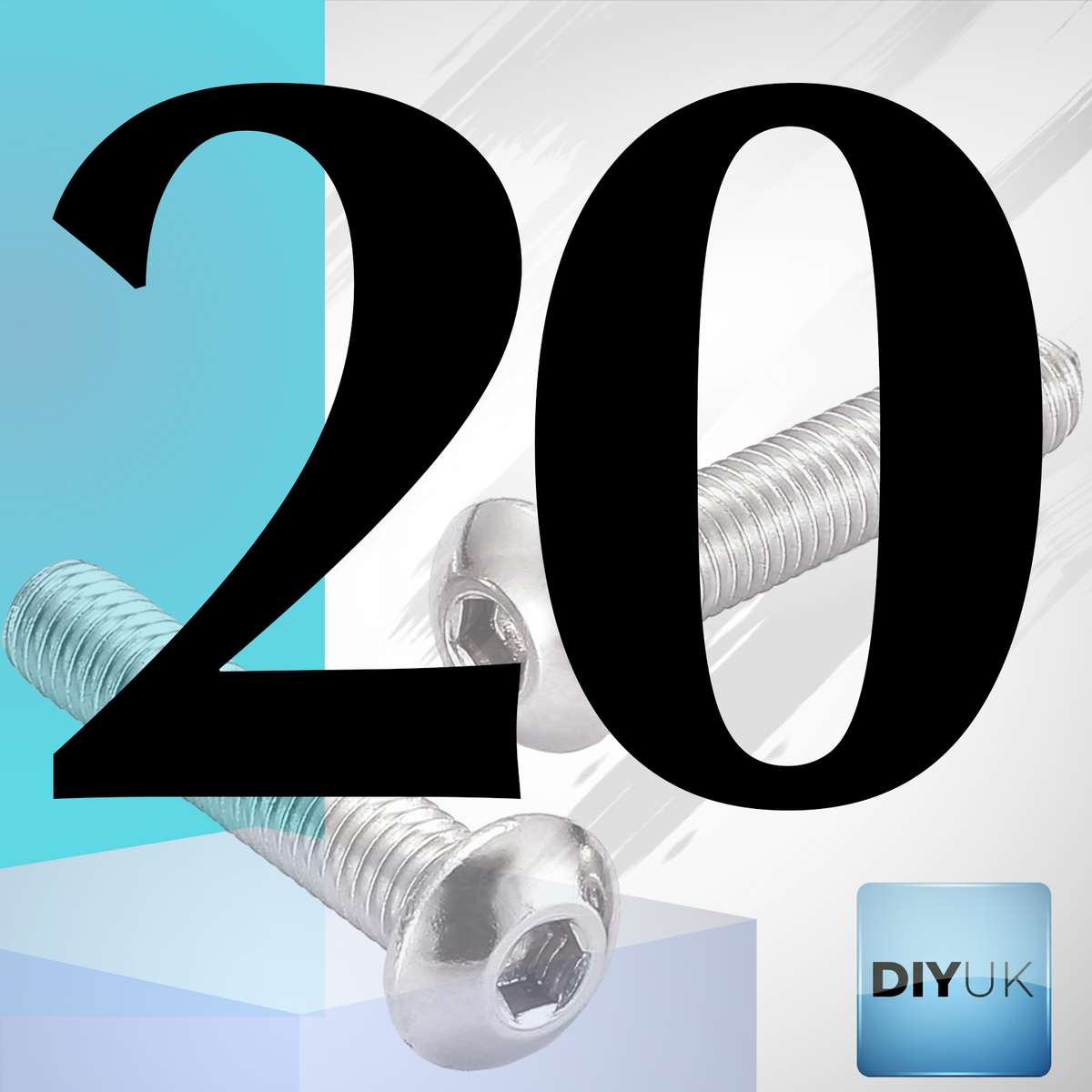 DIYUK A2 Stainless Steel Hex Socket Button Head Bolts (ISO 7380), pack of 20