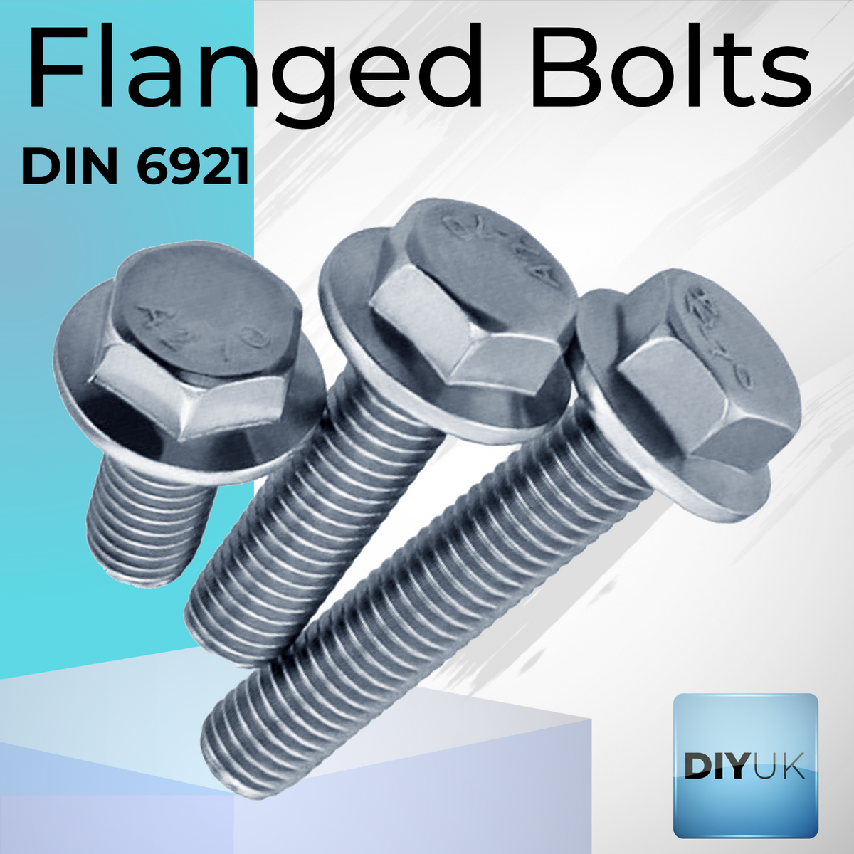 DIYUK flanged bolts similar to DIN 6921: three A2 stainless steel flanged hex head bolts of different lengths