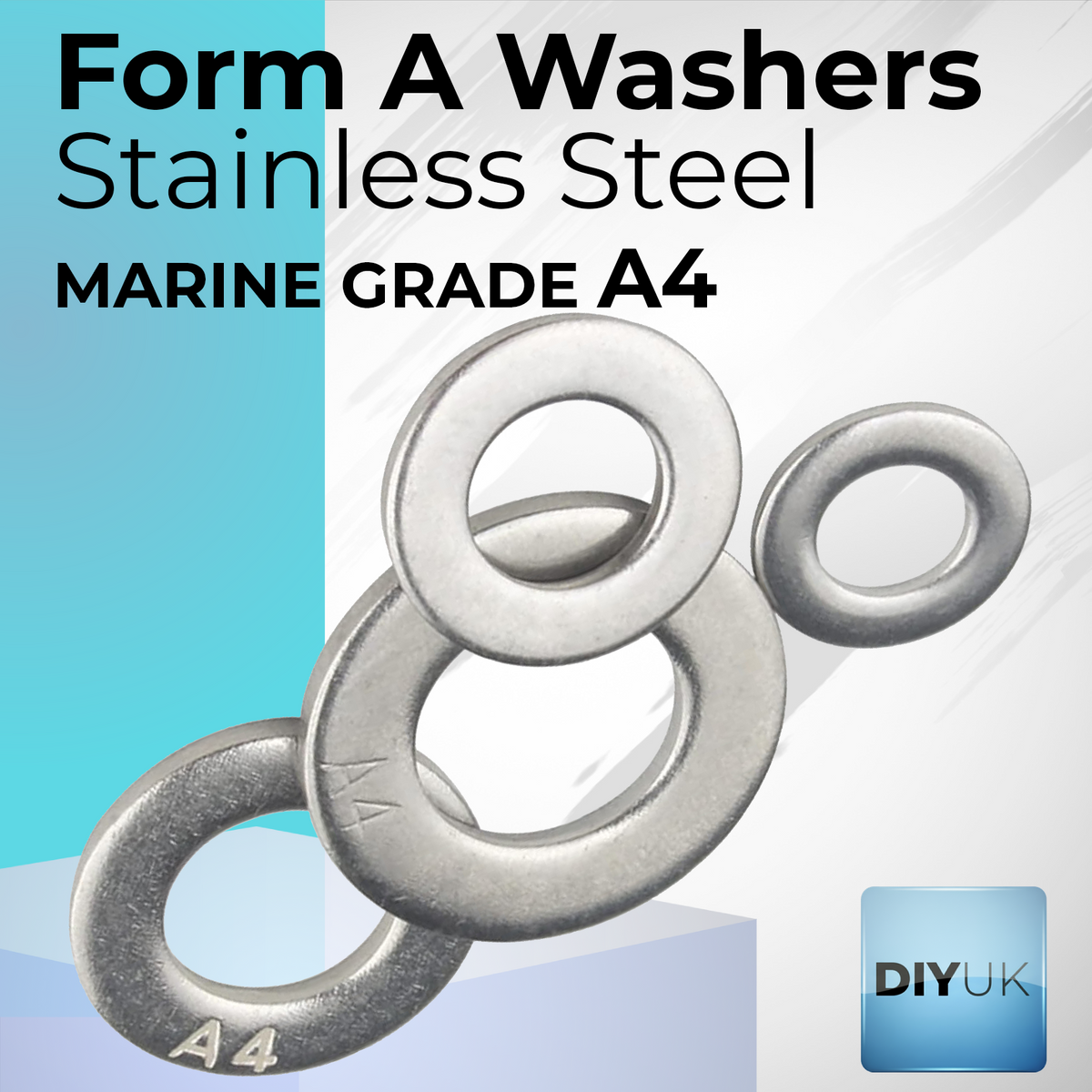 DIYUK A4 316 Marine Grade Stainless Steel Flat Washers, DIN 125 / ISO 7089, M1.6-M30, 18 Sizes