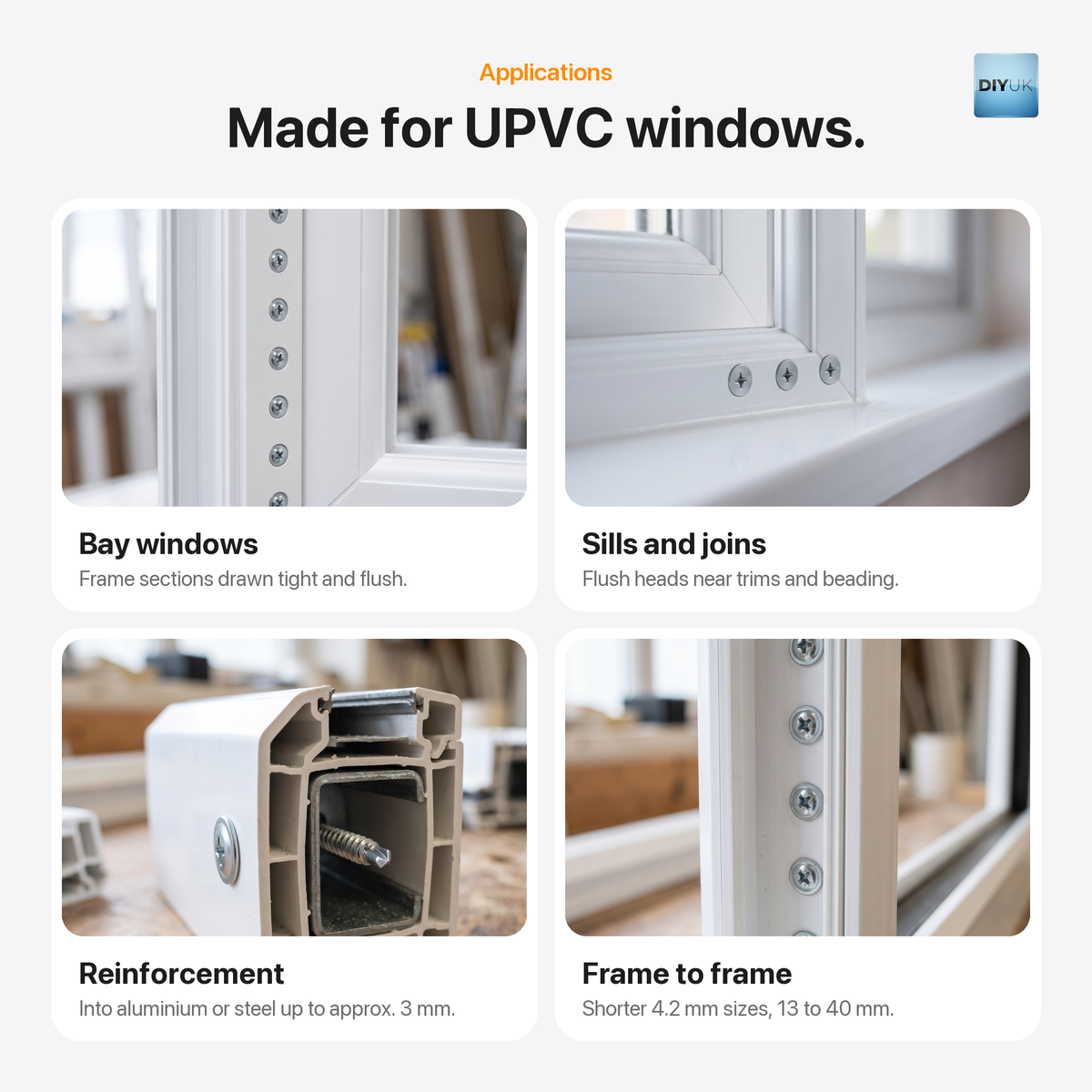 Premium Wafer Head Baypole Tek Screws for UPVC Windows, applications
