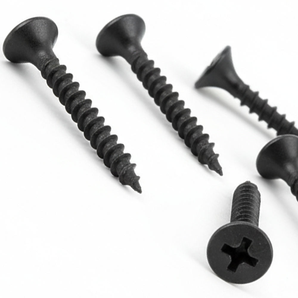 Black phosphate coarse thread drywall screws, bugle head and sharp point