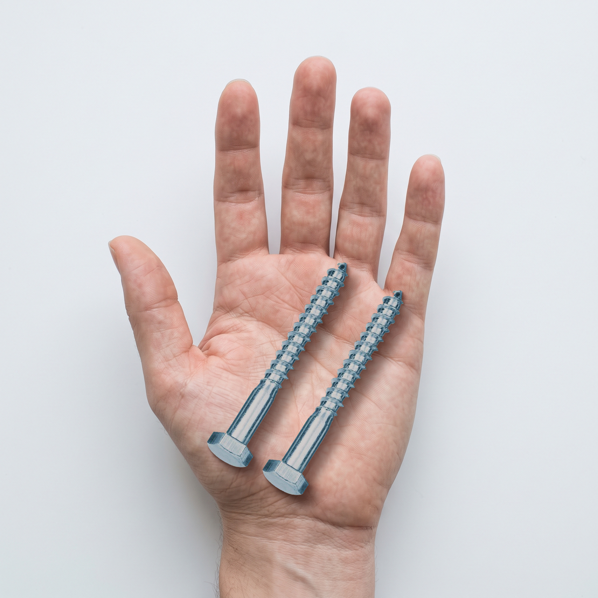 M10 (10mm) Hex Head Coach Screws - Heavy Duty BZP Timber Lag Bolts, shown in hand for scale
