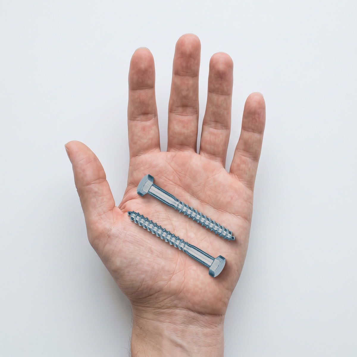 M8 (8mm) Hex Head Coach Screws - Heavy Duty BZP Timber Fasteners, shown in hand for scale