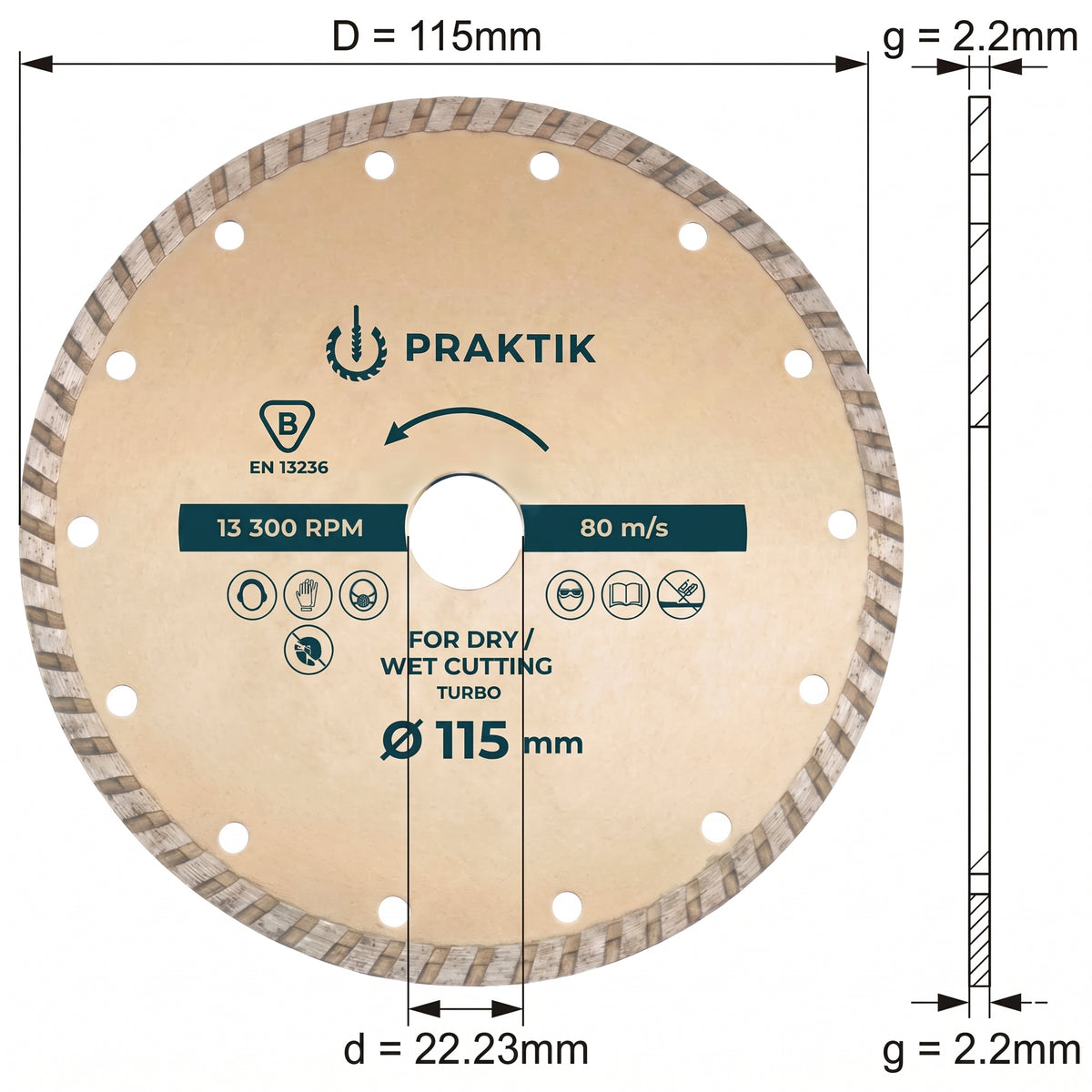 115mm Turbo Diamond Blade | 2.2mm Heavy Duty Disc for Porcelain & Stone