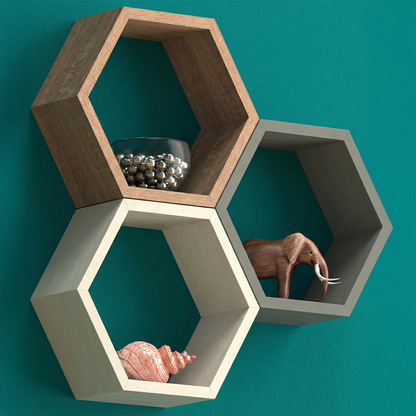 Premium Modular Hexagon Floating Shelf | 18mm Thick Heavy-Duty MDF Honeycomb Wall Display | Geometric 30cm x 26cm Shelving Unit for Lounge, Plant & Books | Made in EU