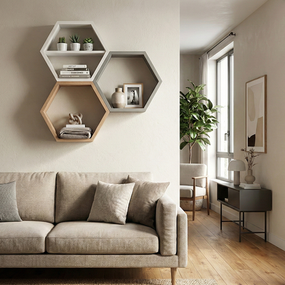 Premium Modular Hexagon Floating Shelf | 18mm Thick Heavy-Duty MDF Honeycomb Wall Display | Geometric 30cm x 26cm Shelving Unit for Lounge, Plant & Books | Made in EU