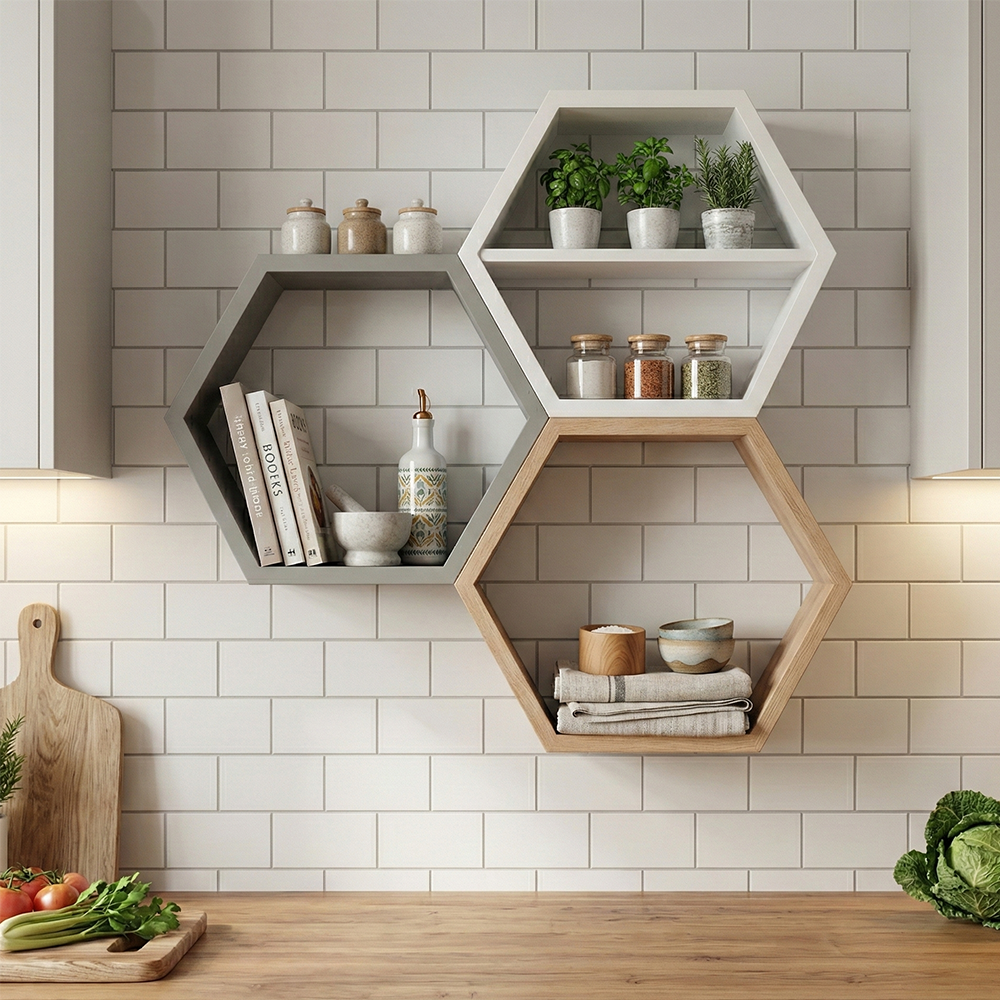 Premium Modular Hexagon Floating Shelf | 18mm Thick Heavy-Duty MDF Honeycomb Wall Display | Geometric 30cm x 26cm Shelving Unit for Lounge, Plant & Books | Made in EU - DIYUK