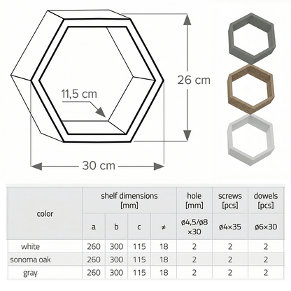 Premium Modular Hexagon Floating Shelf | 18mm Thick Heavy-Duty MDF Honeycomb Wall Display | Geometric 30cm x 26cm Shelving Unit for Lounge, Plant & Books | Made in EU