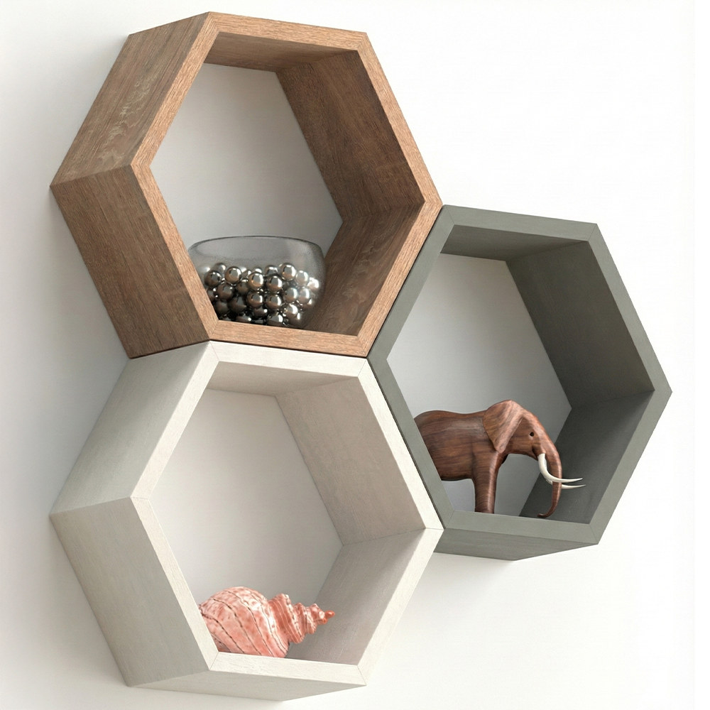 Premium Modular Hexagon Floating Shelf | 18mm Thick Heavy-Duty MDF Honeycomb Wall Display | Geometric 30cm x 26cm Shelving Unit for Lounge, Plant & Books | Made in EU