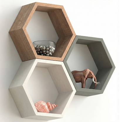 Premium Modular Hexagon Floating Shelf | 18mm Thick Heavy-Duty MDF Honeycomb Wall Display | Geometric 30cm x 26cm Shelving Unit for Lounge, Plant & Books | Made in EU