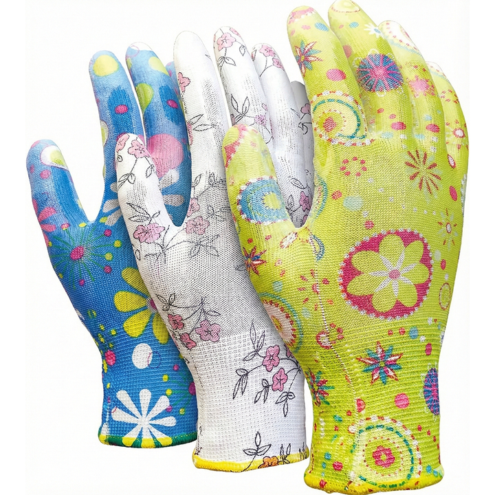 Ladies floral gardening gloves nitrile coated