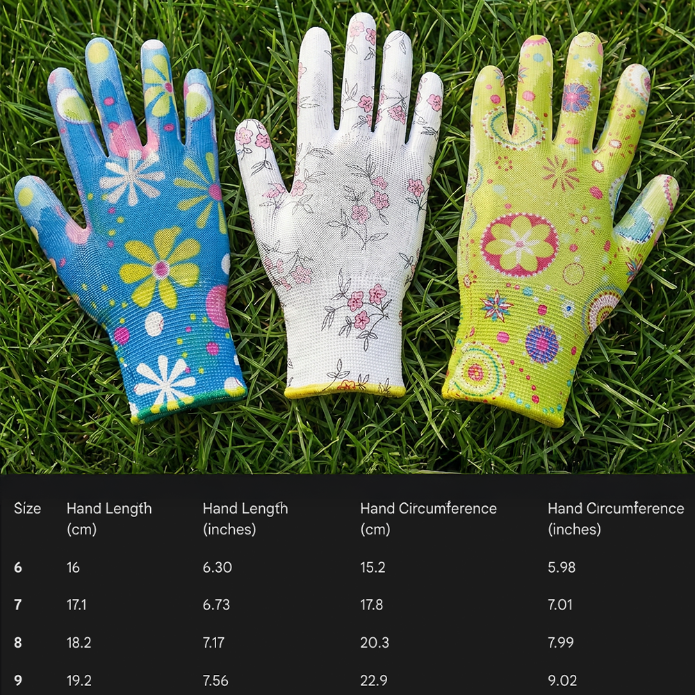 Ladies Floral Gardening Gloves (3 Pack) - Nitrile Coated Water-Resistant Work Gloves - Thorn Resistant Grip for Weeding, Pruning & Wet Soil - Breathable Knit