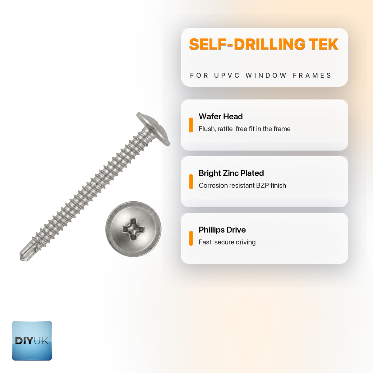 Wafer head Baypole tek screws for UPVC - DIYUK infographic