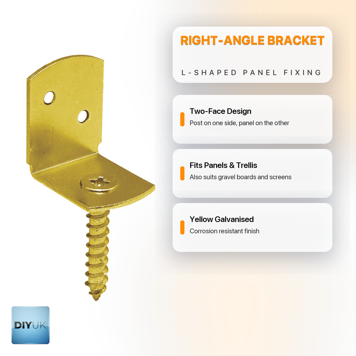 Galvanised L-Shaped Fence Panel Brackets 30x38x30mm - DIYUK infographic, key features