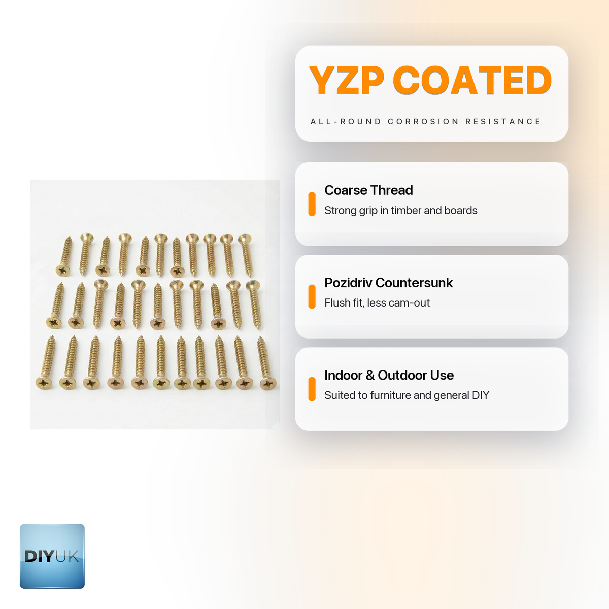 Multi-purpose YZP Pozi wood screws - DIYUK infographic