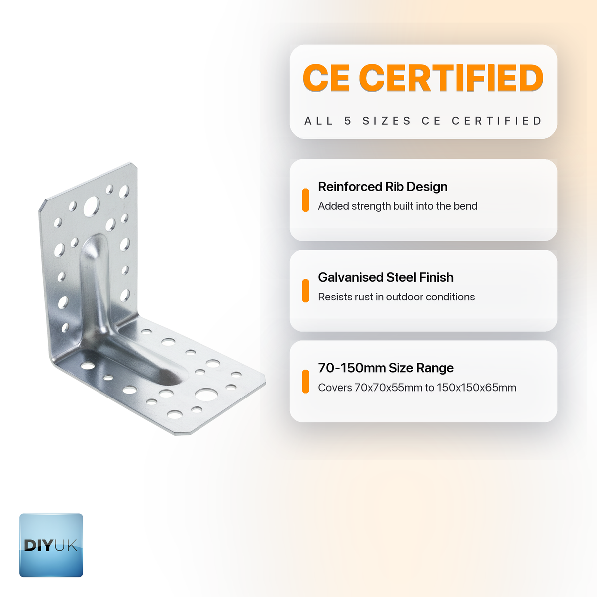 Angle Bracket 2.5mm Heavy Duty Galvanised Steel Corner Brace - DIYUK infographic, key features