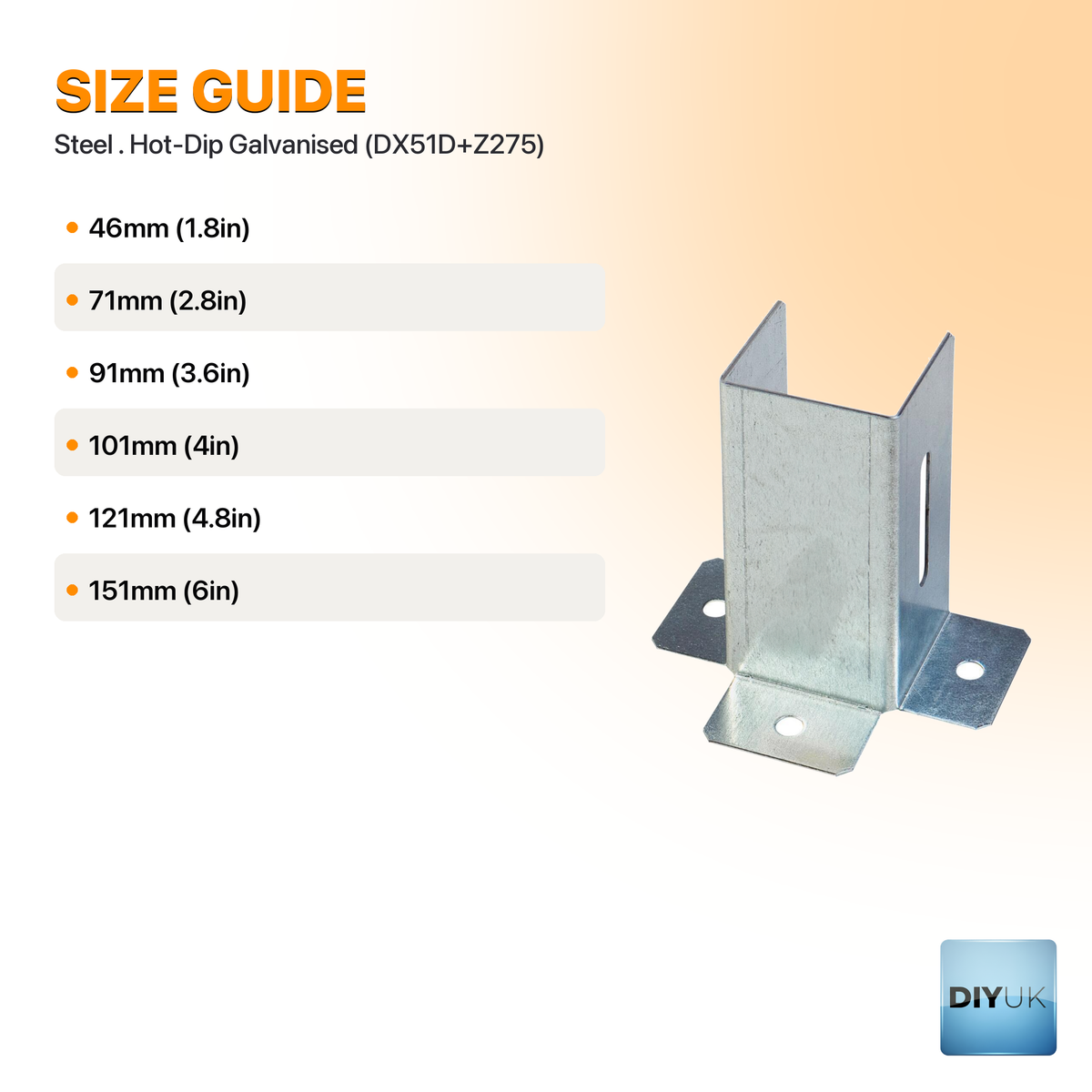Post Support Foot Bracket Galvanised Steel Open Shoe Heavy Duty for Fence Fixing - specification table