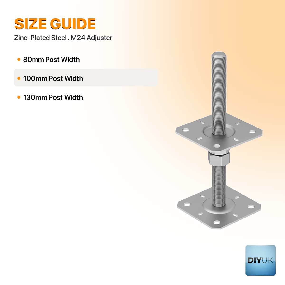 Heavy Duty Adjustable Bolt Down Fence Post Support Bracket - specification table