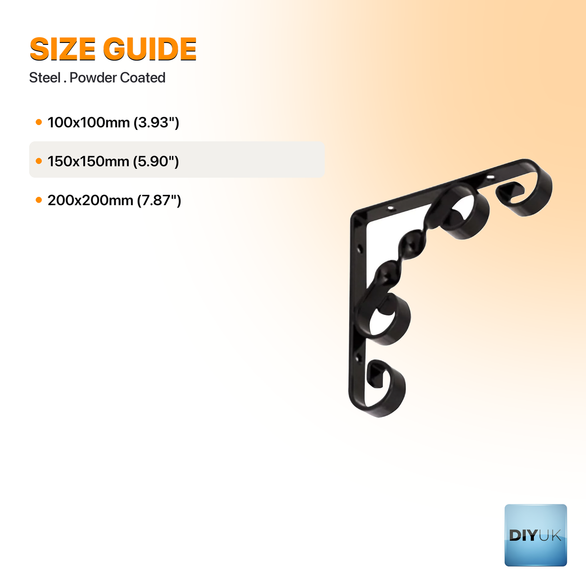 Heavy Duty Decorative Metal Shelf Brackets - Ornamental Wall Support - specification table