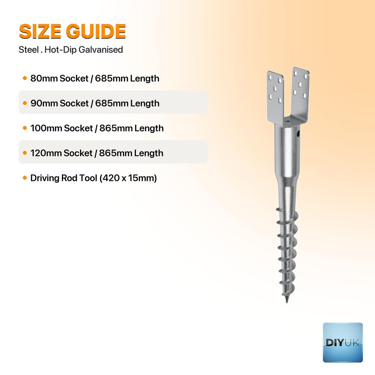 Heavy Duty Fence Post Spike Ground Screw Anchor Support - specification table
