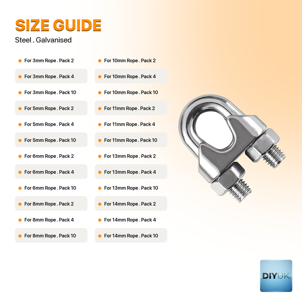 Heavy-Duty Galvanised Wire Rope Clamps (DIN 741 U-Bolt Cable Clips) - specification table