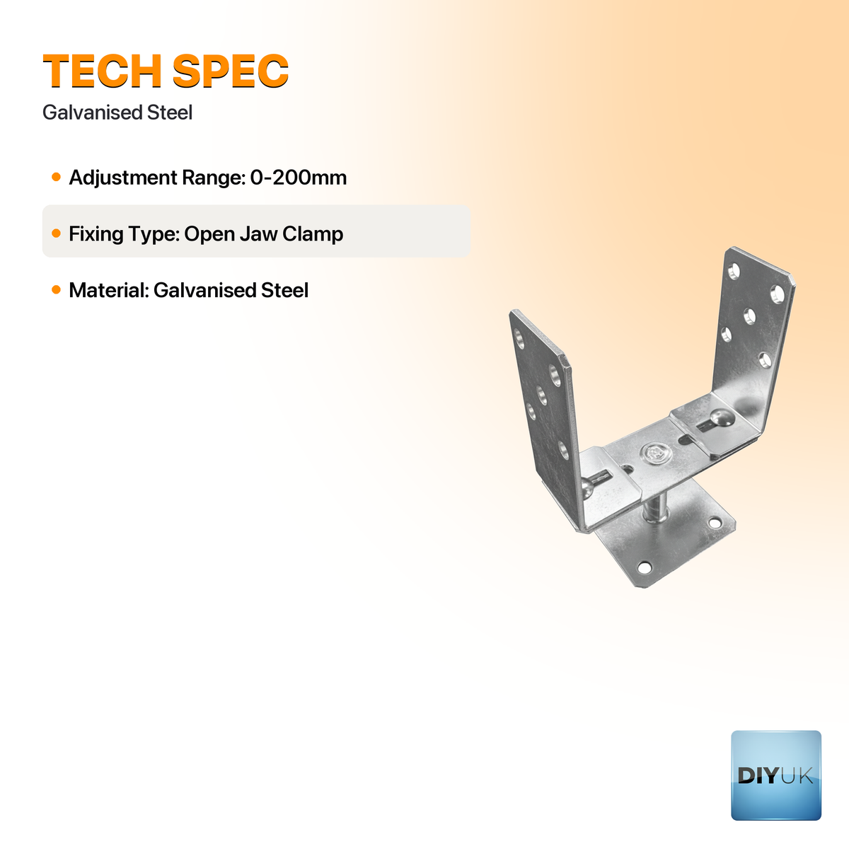 Adjustable Metal Post Support Bracket 0-200mm | Heavy-Duty Decking &amp; Fence Anchor - specification table
