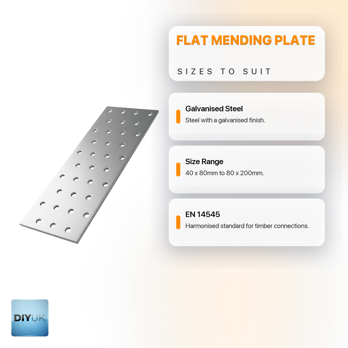 Flat Joining Plate 2.0mm Heavy Duty Galvanised Steel - DIYUK infographic, key features