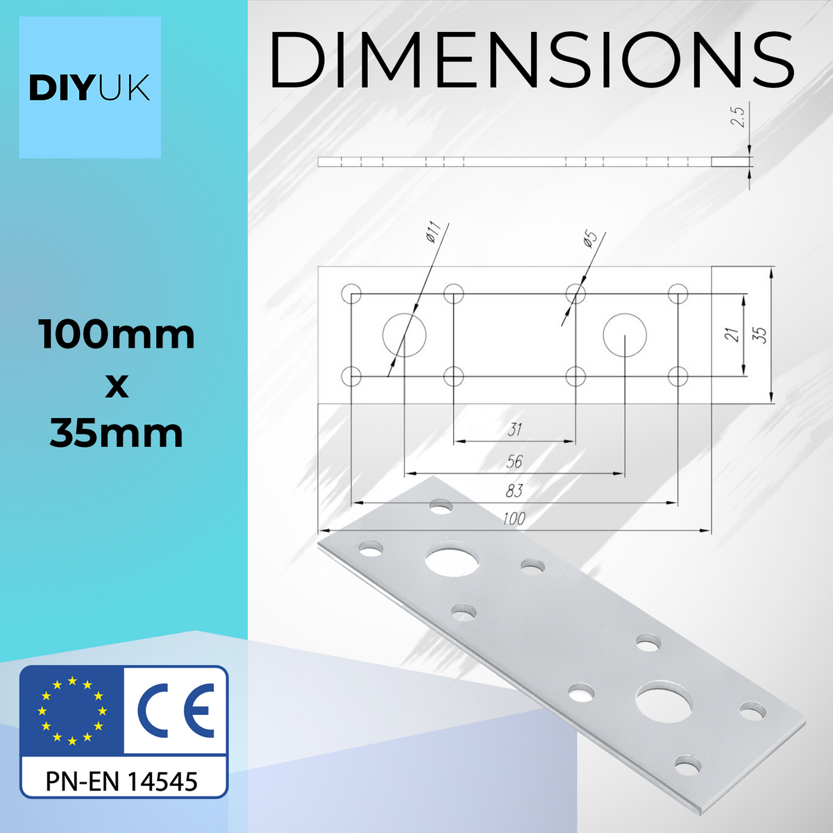 Steel Flat Metal Brackets 2.5mm Joining Mending Plates for Repairing Wood