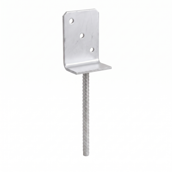 Heavy duty L-shape concrete-in post support bracket, 5mm galvanised steel - DIYUK