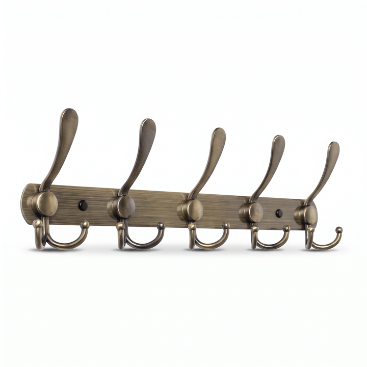 5-hook antique gold wall coat rack, main product photo