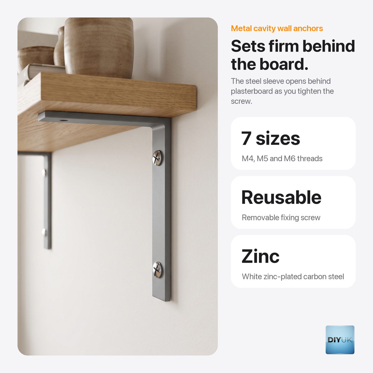 Heavy-Duty Metal Cavity Wall Fixings & Molly Bolts for Plasterboard, key features