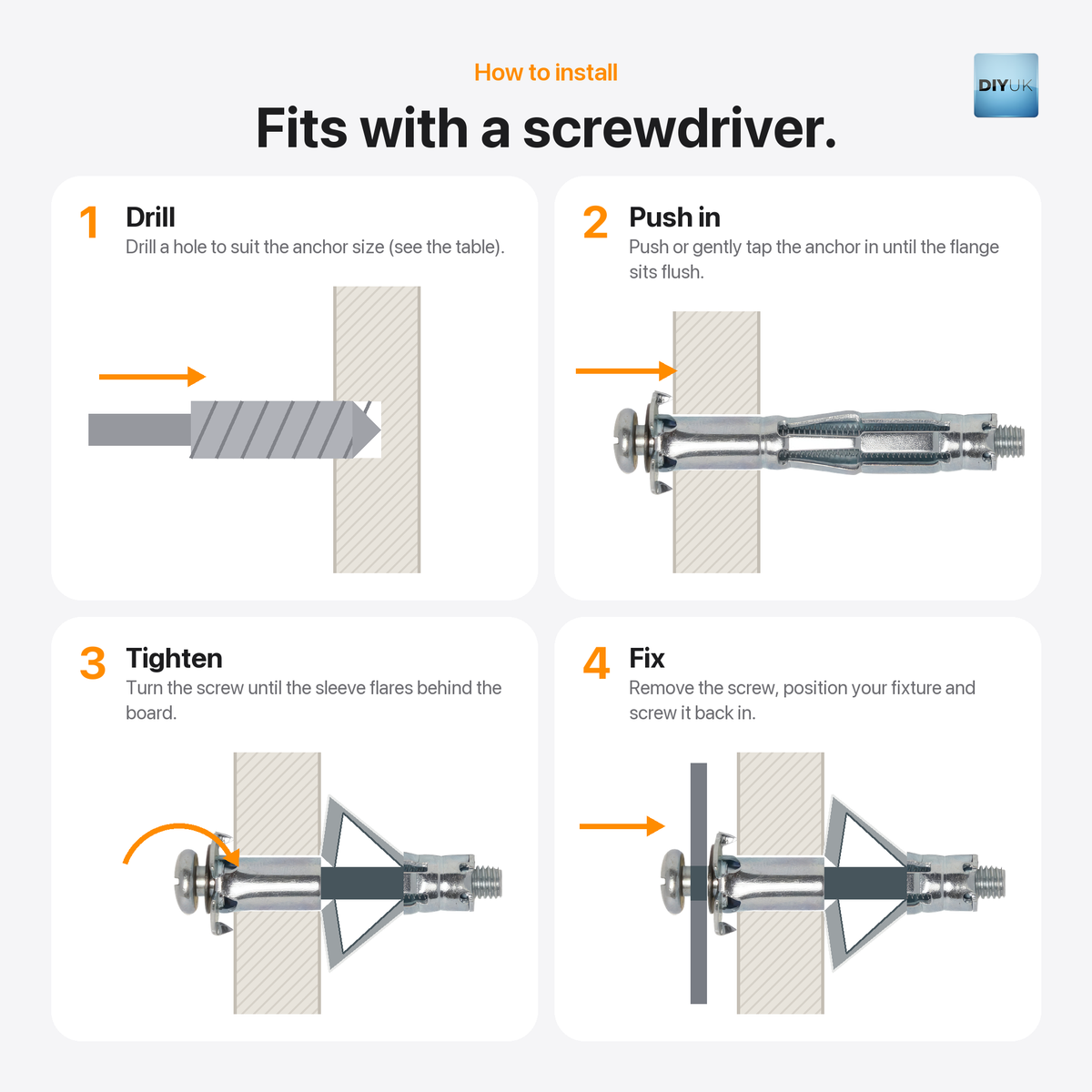 Heavy-Duty Metal Cavity Wall Fixings & Molly Bolts for Plasterboard, installation guide